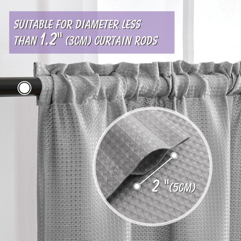Home Queen Grey Waffle Bathroom Window Curtains, Short Water Repellent Rod Pocket for Small Kitchen Window, 36 W X 24 L Inch Each - Image 2